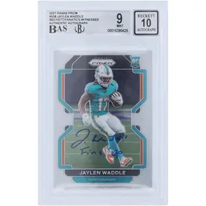 Jaylen Waddle Miami Dolphins Autographed 2021 Panini Prizm #338 Beckett Fanatics Witnessed Authenticated 9/10 Rookie Card with "Fins Up" Inscription - Fanatics Authentic Certified
