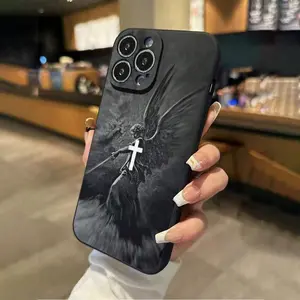 Phone Case suitable for 17/16/15/14/13/12/11pro promax plus air  Christian Aesthetics Cross Judgement Angel Cross Pattern Pocket-Friendly Shockproof Silicone Protective Cellphone Softcase Gift For Girls and Women Smartphone Casing Cover Protection