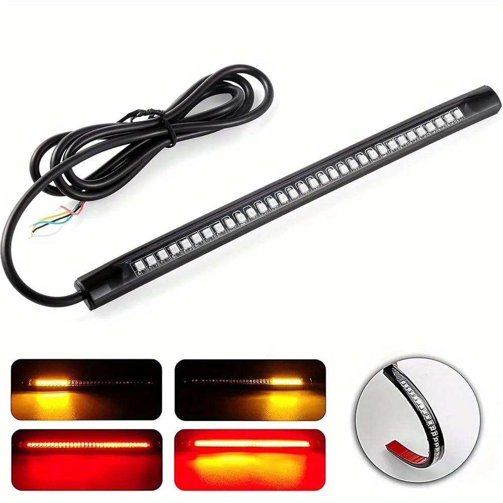 Universal Flexible LED Light Strip with Tail Red Brake Stop Amber Turn Signal Light for Motorcycle Scooter Quad Cruiser Off Road