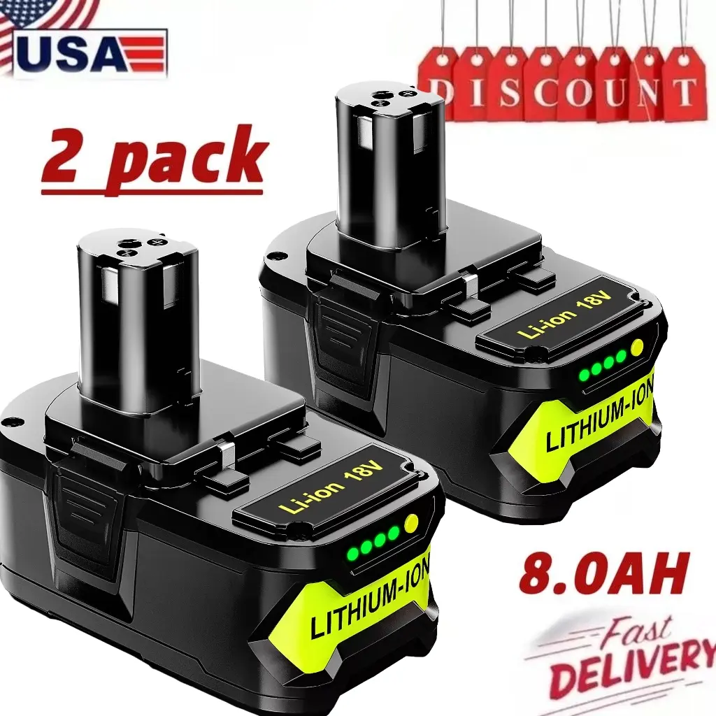 2PACK For RYOBI P108 18V One+ Plus High Capacity Battery 18 Volt Lithium-Ion New 8.0AH high quality with LED indicator Power Tool Accessories