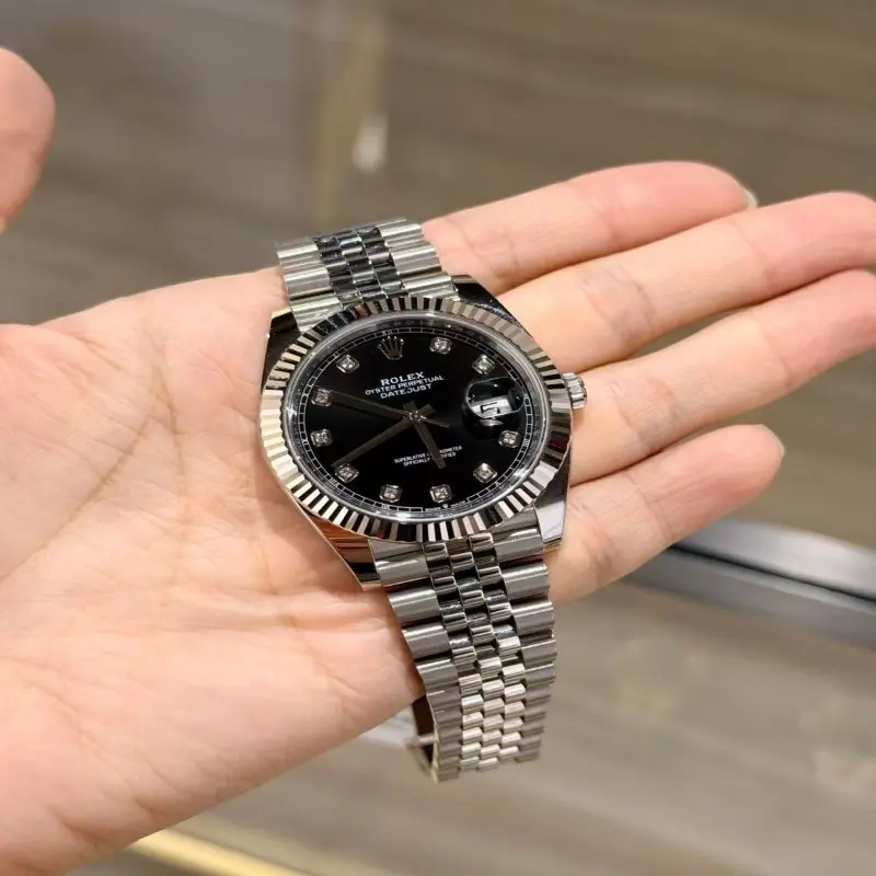 ‮ XELOR  ‬Datejust 41mm Black Diamond Dial Jubilee Bracelet Fluted Bezel Automatic Men Watch