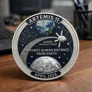 Artemis II Space Mission Commemorative Coin, Space Enthusiast Gift, Moon Landing Memorabilia