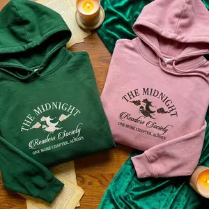 Midnight Readers Society Embroidery sweater | Funny Bookworm Reading Quote Machine Embroidery sweater | Late Night Book Club Stitch sweater