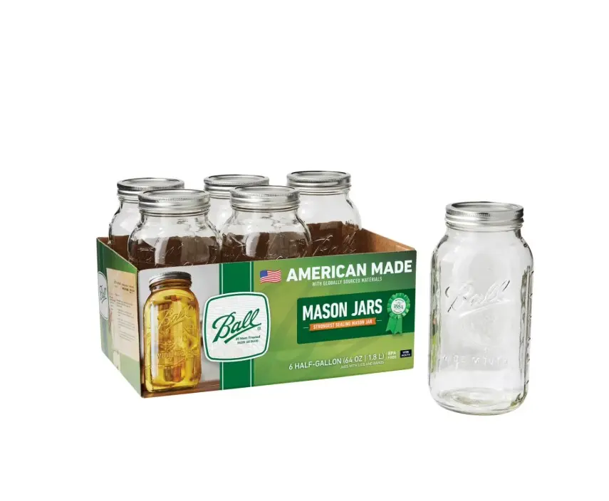 Ball 6 Count Wide Mouth 64 oz Mason Jars with Lids and Bands Half Gallon 1/2 Gal