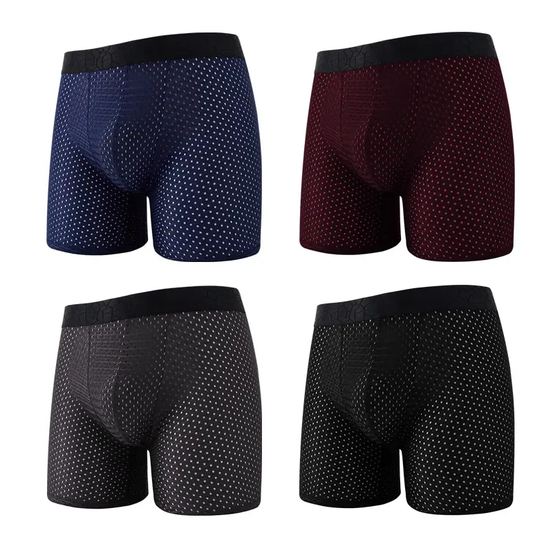 Men's Ice Silk Mesh Long Leg Boxer Briefs Graphene Antibacterial Cooling Breathable Underwear for Adult Males Big and Tall Sizes S 3XL
