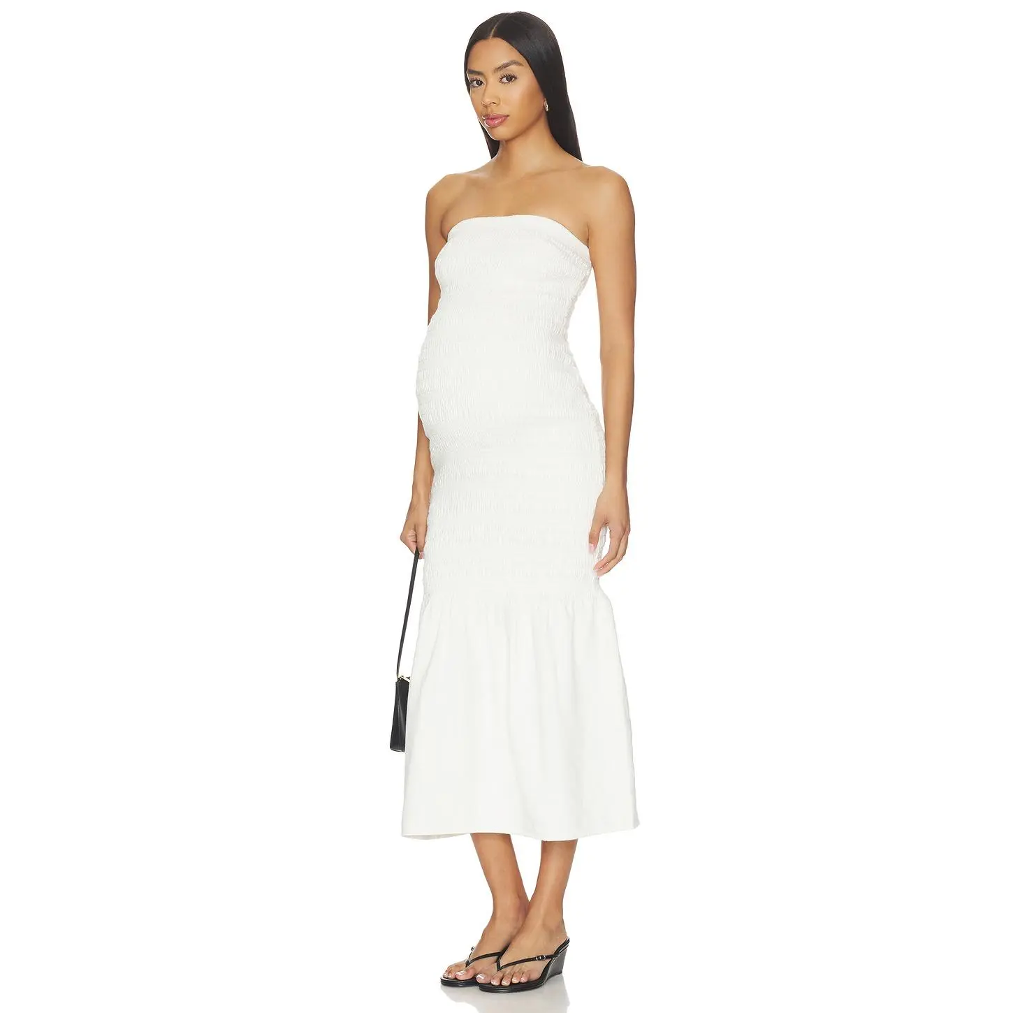 BUMPSUIT Denim Smocked Dress in Ivory