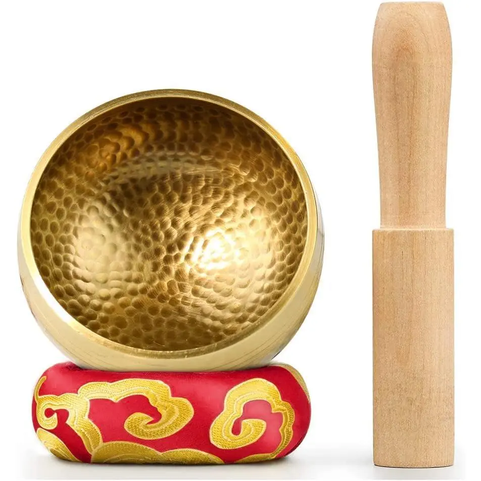 Tibetan Singing Bowl Set - 3 Inch Diameter Percussion Instrument with 1x Hand-Sewn Silk Cushion, 1x Mallet for Meditation, Chakra Healing, Self-Regulation, Relaxation