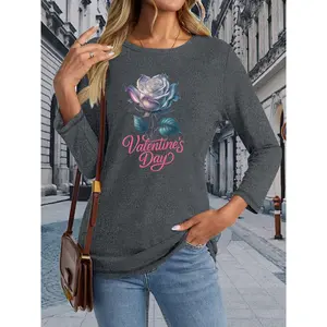 Super Soft Love Heart Long Sleeve Tshirt for Women, Fashion All-Match Casual Top, Machine Washable Durable, Perfect Gift for Her on Valentine Birthday Holiday