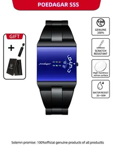 POEDAGAR Top Rectangular Original Men's Watch Waterproof Fashion Men's Watch Stainless Steel Quartz Sports Men's Watch+Box