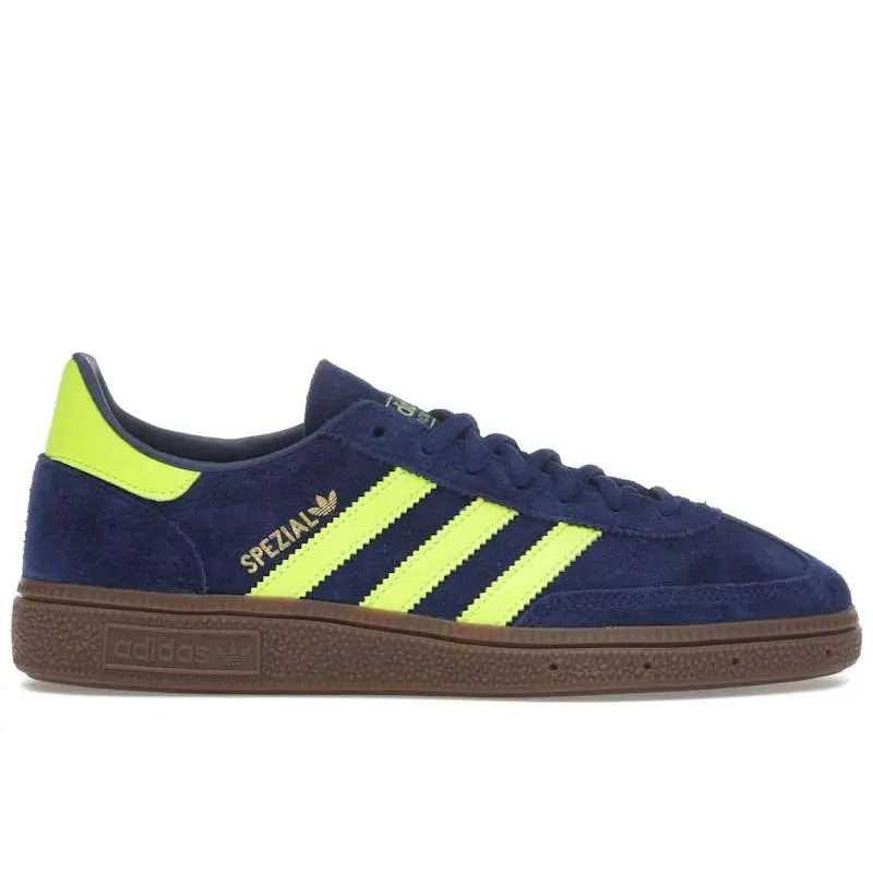 adidas Handball Spezial Victory Blue Solar Yellow Gold Metallic Men's Sneakers | Classic Indoor Court-Inspired Lifestyle Shoes | Premium Suede Upper with Iconic 3-Stripes Branding | Retro Terrace Style Footwear for Casual Wear / Streetwear / Everyday