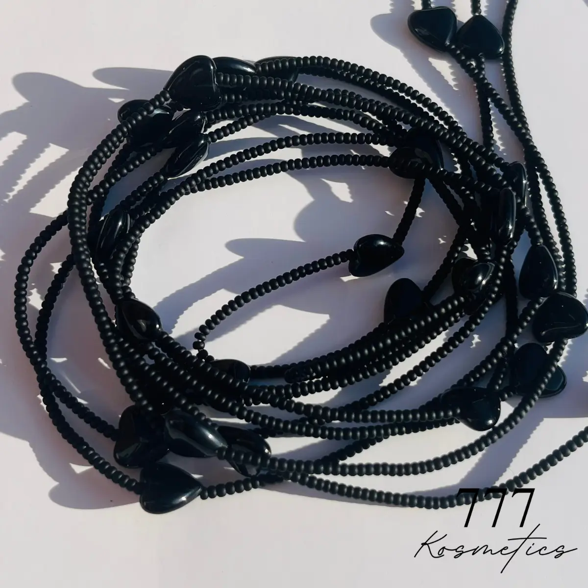 Tie-on Waist Beads for Love Genuine Onyx Gemstones The Sacred Heart in Onyx Handcrafted Matte Black Beads with Onyx Heart Accents for Protection and Inner Strength
