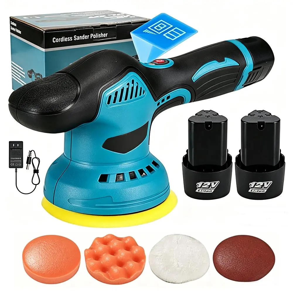 Dual Action Cordless Car Polisher 12V, 8 Speed 2800‑5500RPM, 2 Batteries Included, Wireless Buffer for Car Boat Furniture Polishing Wax