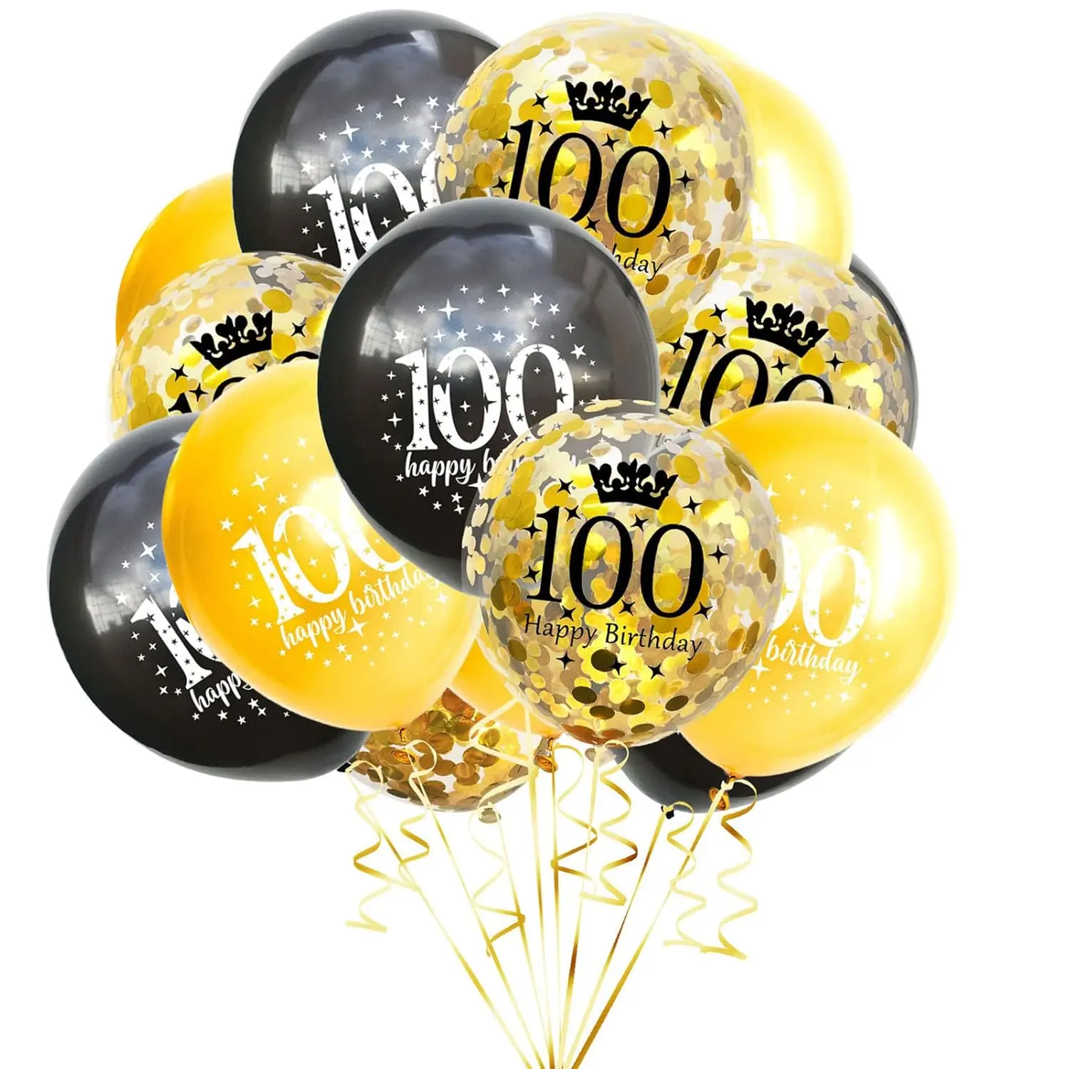 100Th Birthday Balloons Latex Confetti Balloon Gold And Black 100Th Birthday Decorations For Men Women 100 Years Old Anniversary Theme Birthday Party Decor Supplies 15 Pack 12 Inch