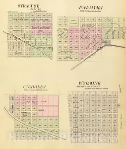 Syracuse, Palmyra, Unadilla, and Wyoming, Otoe County, Nebraska - Railroad Map, 1885