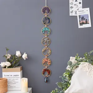 7 Chakra Tree of Life Hangable Metal Wall Ornament - Multicolored Set with Tree Motif, No Electricity Needed, Spiritual Home Decoration, Ideal for Home & Christmas Gifting