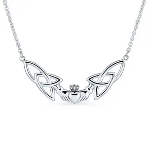 Romantic Celtic Claddagh Collar Necklace Trinity Love Knot Friendship .925 Sterling Silver Gift