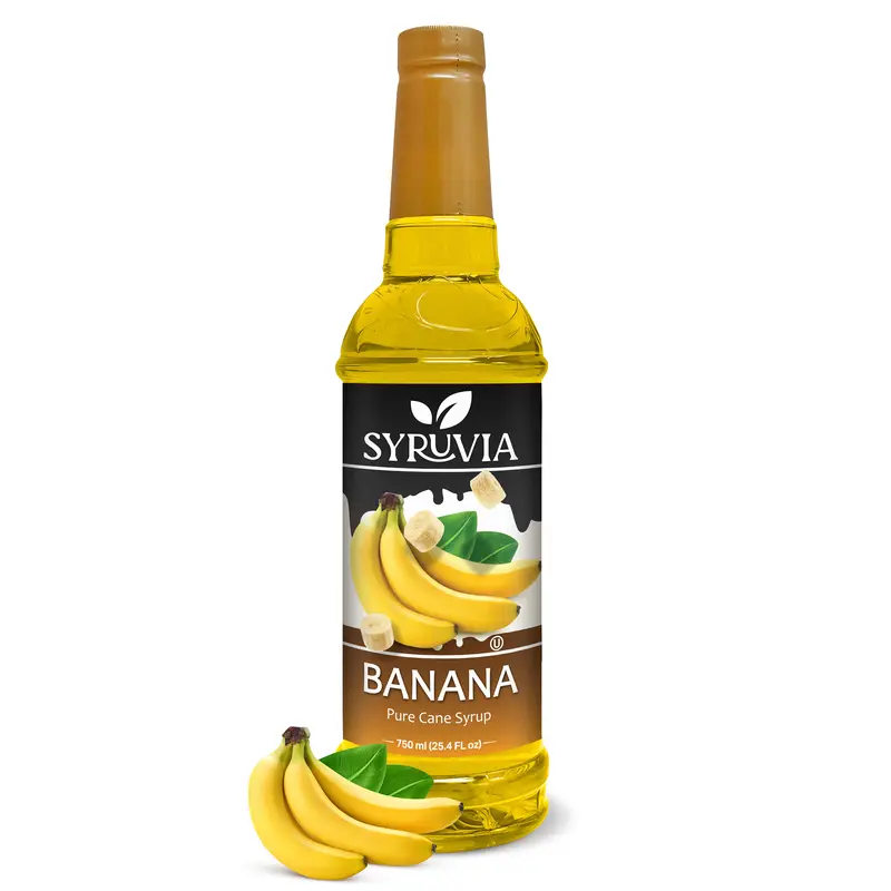 Syruvia Banana Flavored Food Syrup - 25.4 fl oz (750ml) Premium Cane Sugar Syrup in Plastic Bottle, Ambient, Kosher, Gluten-Free for Dessert Drizzle, Drinks