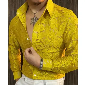 Men’s Slim Fit Shirt — Spring Semi-Sheer Long Sleeve Shirt for Nightclubs, Sexy Casual Social Parties, Tuxedos, and Stage/Singing Performances