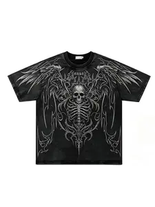 American Vintage Gothic Style Heavy Wash Tie-Dye Thorn Skull Cross Print T-Shirt, Men's Summer New Fashion Casual Short Sleeve Top