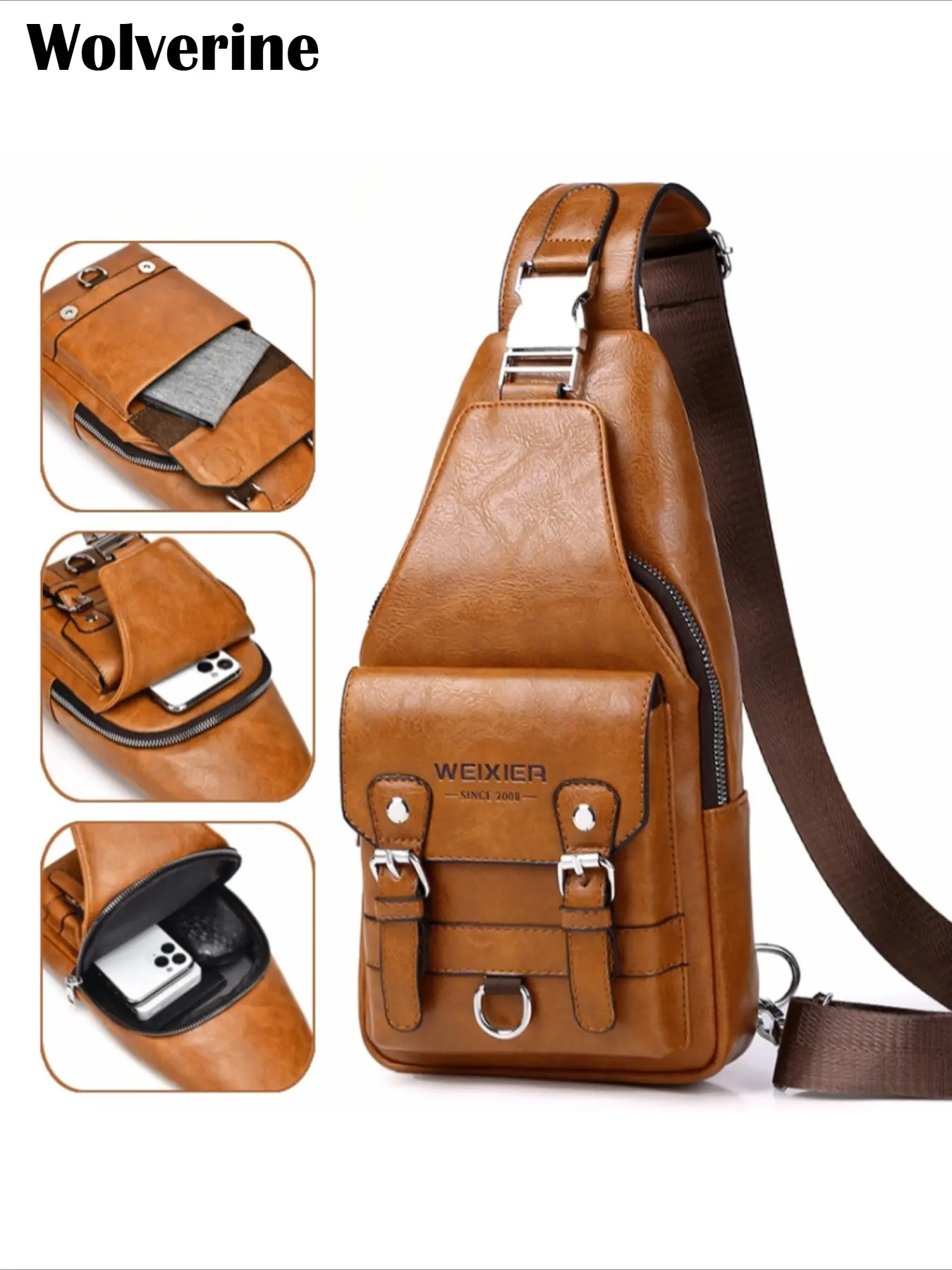 Weixier New Vintage Waterproof Men's Chest Bag, Large Capacity Durable PU Leather Crossbody Shoulder Bag, Stylish Small Satchel for Daily Use, Waterproof Belt Bag, Everything Belt Bag