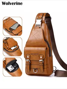 Weixier New Vintage Waterproof Men's Chest Bag, Large Capacity Durable PU Leather Crossbody Shoulder Bag, Stylish Small Satchel for Daily Use, Waterproof Belt Bag, Everything Belt Bag