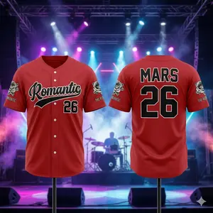 The Romantic Tour 2026 Baseball Jersey – Brun0 M4rs Concert Outfit, Vintage Concert Shirt, Retro Music Fan Jersey, Unisex Streetwear