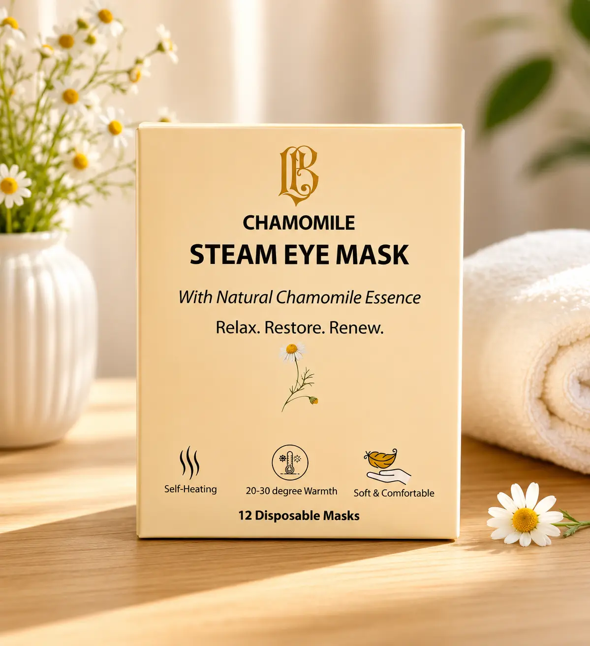 L&B Chamomile Steam Multi-Pack Eye Mask - Adjustable Strapping Sleep Mask for Relaxing, Soothing Sleep (Beauty & Personal Care, Eye & Ear Care), Adjustable Strapping Sleep Masks