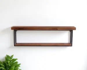 HomeRoots 634519 36 in. Black & Brown Wood & Metal Two Level Accent Shelf - Set of 2