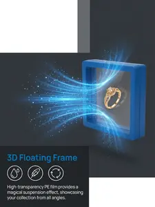 5-Pack （11cm×11cm) 3D Blue Floating Display Cases, Dustproof Jewelry Packaging, Transparent Hanging Storage Boxes with Elastic Membrane, for Necklaces, Bracelets, Rings, Coins, Earrings & Brooches, Suitable as Gift Boxes for Retail and Personal Use
