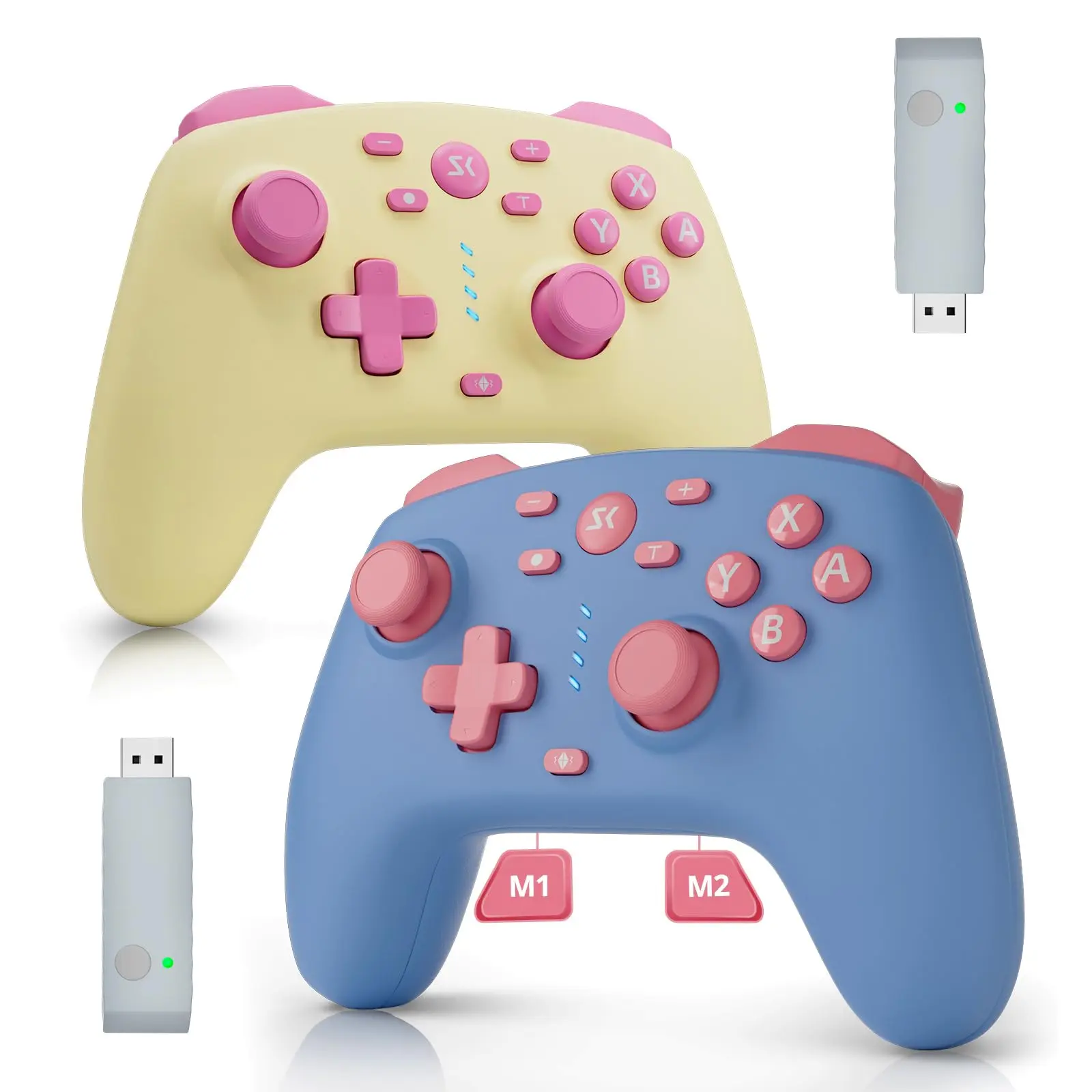 2 Pack Wireless Switch Controller for Switch/Lite/OLED/Switch 2,PC, Hall Effect Triggers & Joysticks, Wake-Up Function, Turbo, 2 Back Button, Switch 2 Pro Controller with 2.4G Adapter