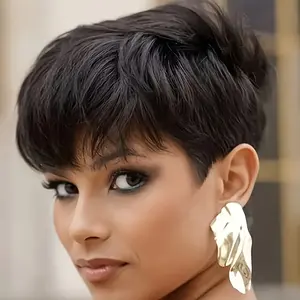 New Wholesale Arrivals Chic Pixie Cut Wig with Bangs - 180% Density Human Hair, Natural Black Color, Perfect for Carnivals & Performances, 4-Inch, Carnival Hairpiece |   Chic Pixie Style |   Natural Hair Color, Hair Wigs