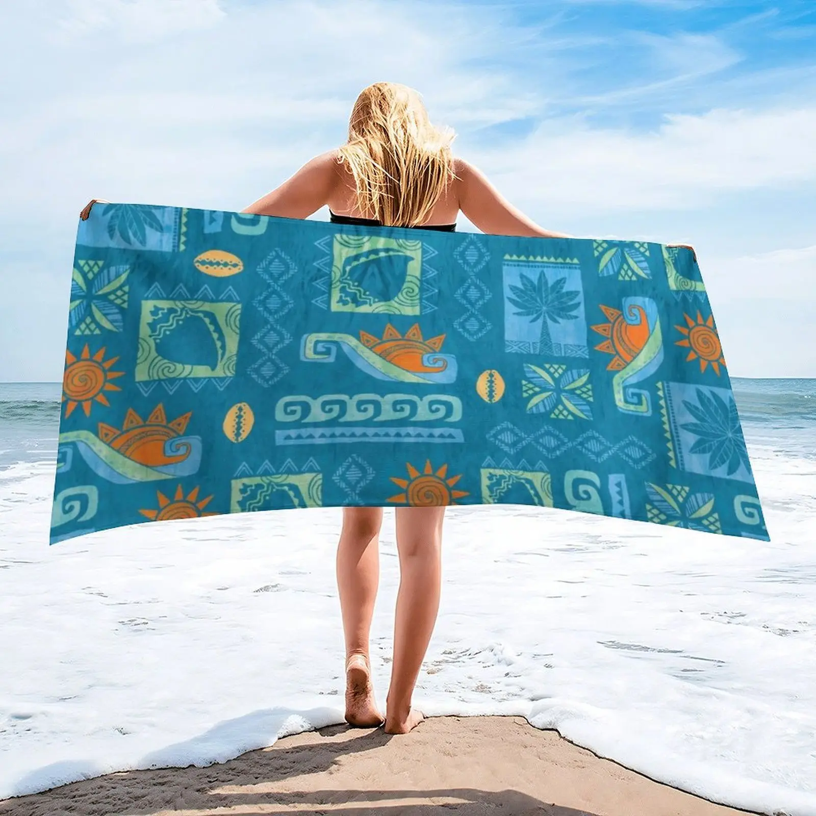 Large Bohemian Style Beach Towel - 156cm x 77cm Ultra-Soft Double-Sided Fleece Bath Towel - Quick-Dry & Sand-Free Travel Towel for Swimming, Yoga, Camping & Sunbathing