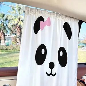 Modern Panda Bow Print Adjustable Car Sunshade, Suction Cup Interior Curtain, Summer Heat Insulation, Easy Install Privacy Protection