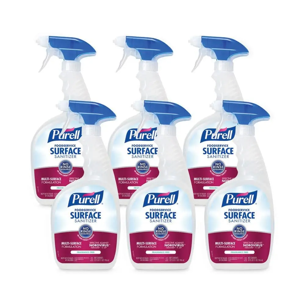 32 oz. Fragrance Free Foodservice Surface Sanitizer, Liquid, Capped Bottle with Spray Trigger Included (6-Pack)