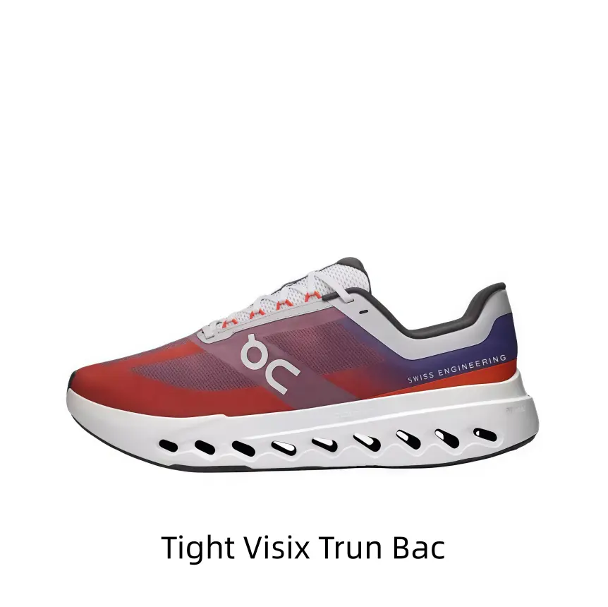 Gradient Red Purple Racing Running Shoes - Futuristic Translucent Upper & Hollow Wave Midsole, Built For Fast Road Training