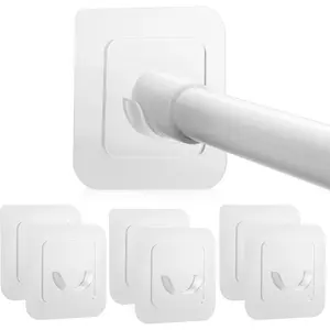 Adhesive Curtain Rod Holder,  Tension Rod Holder, No Drilling Transparent Small Tension Rod Bracket (Only for Tension Rods Within 1" Diameter at Both Ends) (6 Pack)