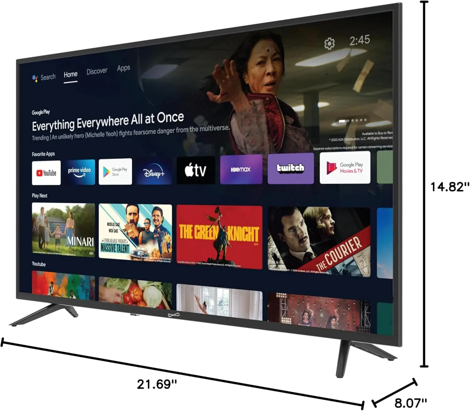 Supersonic Smart SC-4350GTV 43-inch FHD DLED TV with Google Assistant, ATSC/NTSC, HDMI, WiFi, USB Input, 1080p Resolution,16.7M Colors, 60Hz Refresh Rate Fhd Ips Gaming Tv