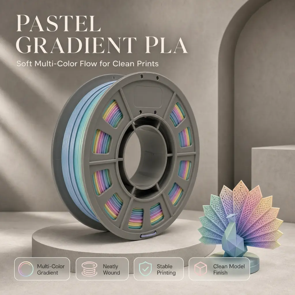 3D Printer Filament 1.75mm Pastel Gradient PLA 300g Spool, Rainbow Color Changing PLA Filament, Smooth Consistent Feeding for FDM 3D Printing Consumables low warpage
