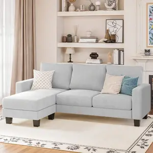L-Shaped Sectional Sofa, Multi-Seat Modern Sofa With Removable Ottoman, Suitable For Living Rooms, Apartments, Offices,Linen Fabric
