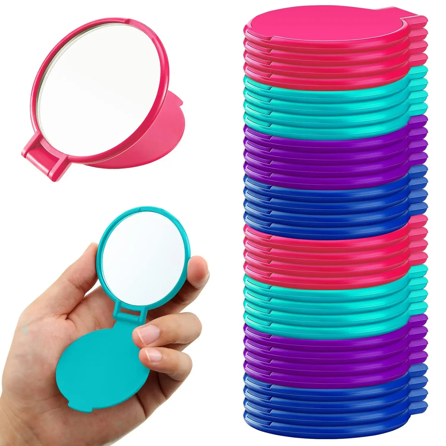 36 count Compact Mirror Bulk Portable Round Makeup Mirror Mini Foldable for Purse Women Travel Daily Use Mothers Day Gifts (Pink,Purple,Green,Blue)