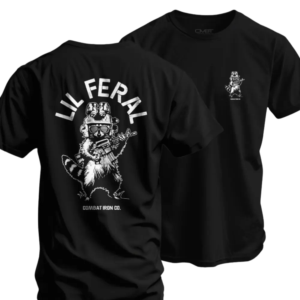 Menswear 100% Cotton Lil Feral Raccoon Print Tshirt, Unisex Casual Short-Sleeve Graphic Top with Pre-Shrunk Fabric and Stitched Hem, Round Neck, Shortsleeve, All Seasons
