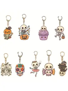 Halloween Acrylic Keychain Set, Cute Skull Backpack Decoration, Includes Death Ghost Witch Card, Perfect Holiday Gift, All Seasons