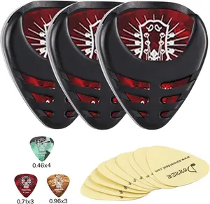 Donner Guitar Picks Holder, 3 Pack of 10 Picks with Thin, Medium, Heavy Picks & 9pcs 3M Stickers, Dazzle Pattern Material