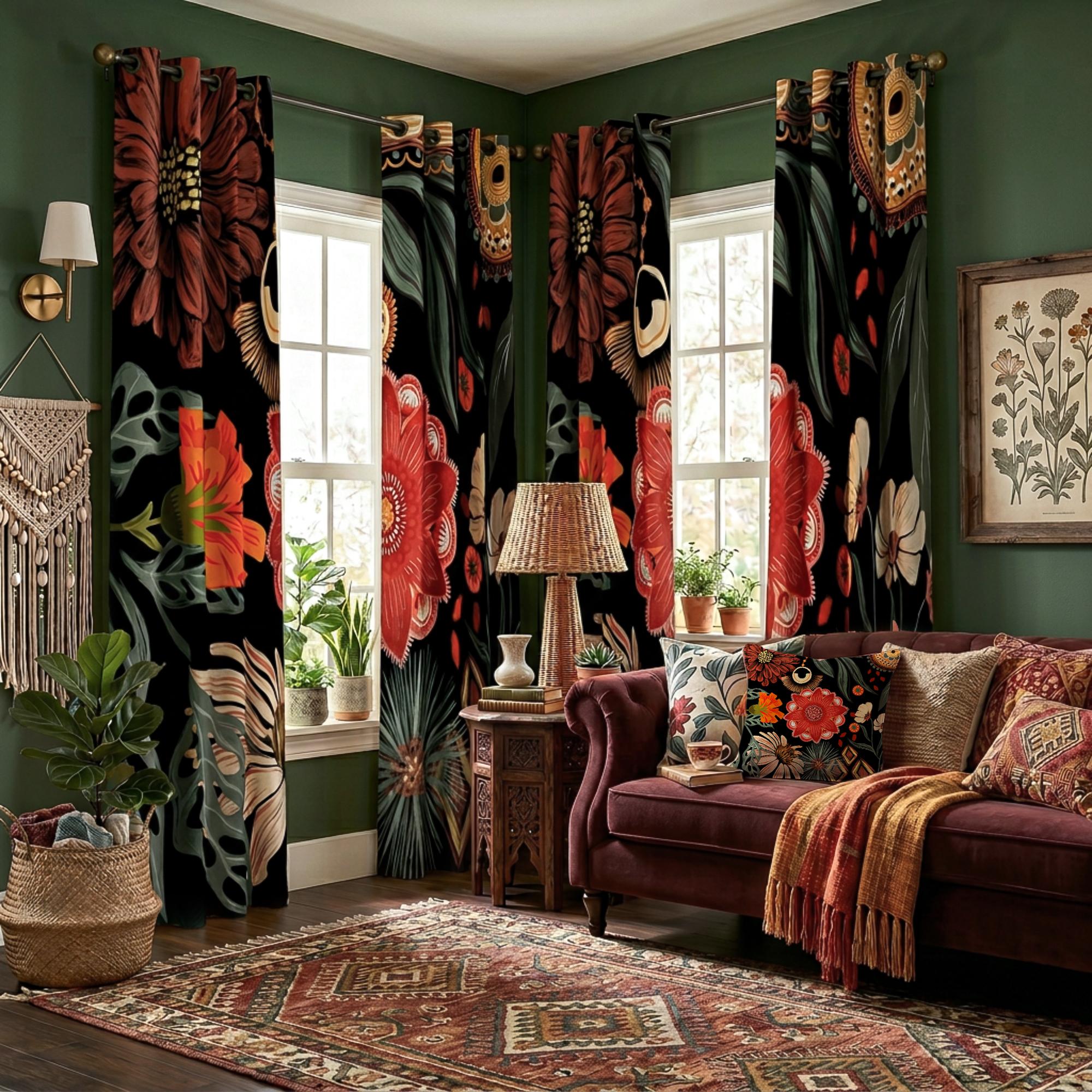 Tyrot Boho Floral 100% Blackout Privacy Grommet Curtains - 2 Panels, Mid-Century Patterned Colorful Drapes, Thermal Insulated Window Treatments, Funky Home Decor for Bedroom, Blackout Curtains, Curtains For Bedroom Tyrot Boho Floral 100% Blackout Privacy Grommet Curtains - 2 Panels, Mid-Century Patterned Colorful Drapes, Thermal Insulated Window Treatments, Funky Home Decor for Bedroom, Blackout Curtains, Curtains For Bedroom