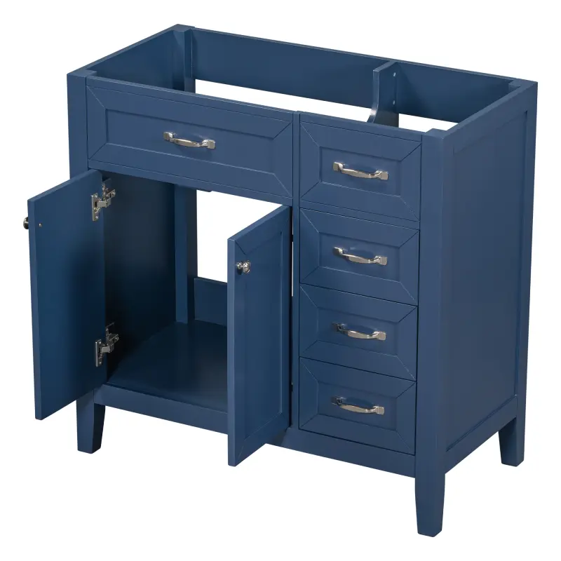36" Bathroom Vanity without Sink, Cabinet Base Only, Bathroom Cabinet with Drawers, Solid Frame and MDF Board, Blue   WL