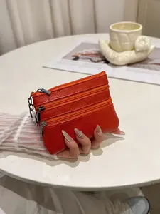 Women's Leather Wallet Keychain Organizer, Multi-Functional Mini Card Holder, Large Capacity Zipper Closure, Daily Use Accessory