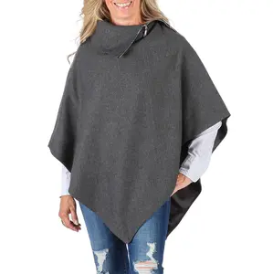 Celtic Ranch Women's Lined Poncho Cape Cloaks - Tartan Cotton Blend & Herringbone Wool Blends in Grey and Olive Green for Warmth and Style