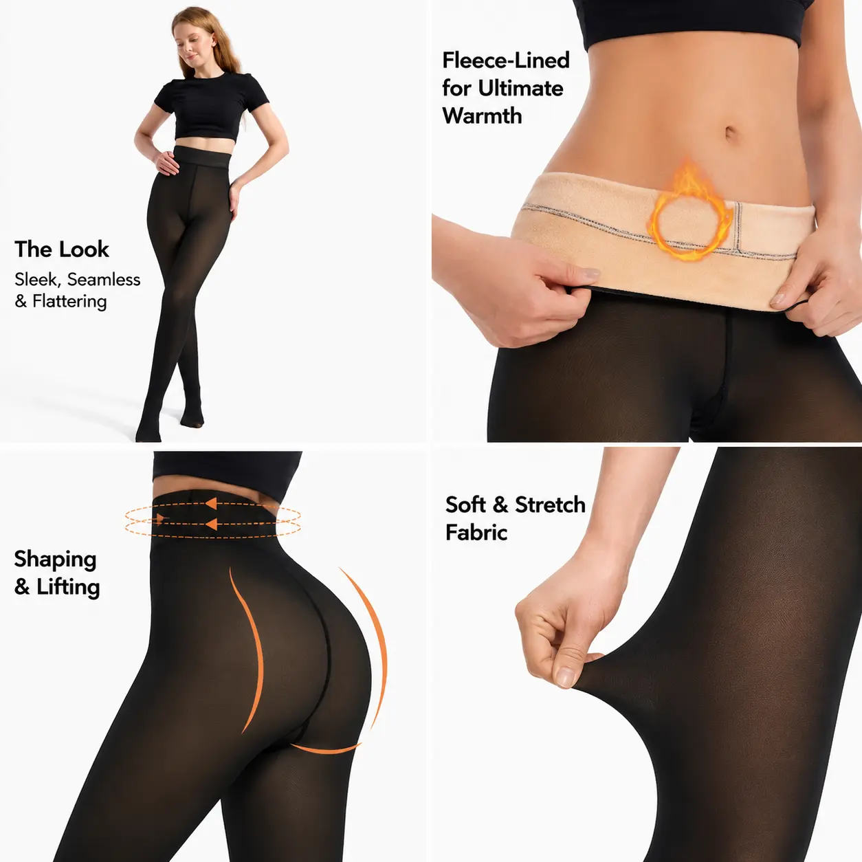 Women's for Winter Warmth Thermal Fleece Lined Tights, Translucent Skin Tone Pantyhose Style Leggings
