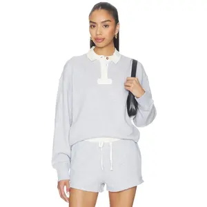 Rag & Bone Vintage Terry Oversized Polo Sweatshirt in in Heather Grey