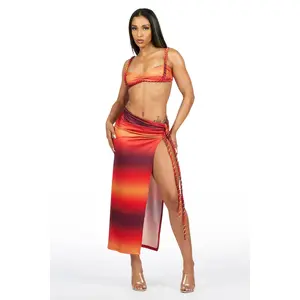 Braid-It Strap Orange Ombre Crop Top & Maxi Skirt Set